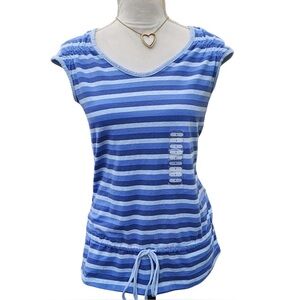 Relativity Blue and White Striped Short Sleeve Top